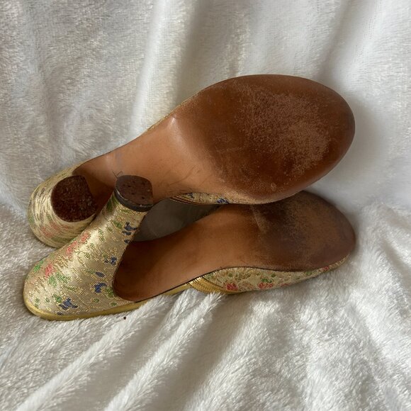 Joseph Salon Shoes Womens Size 6 Gold Tapestry VTG Dainty Feminine Open Toe - Picture 8 of 8